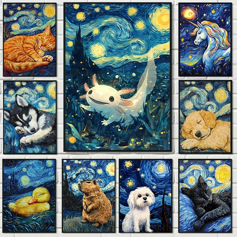 3D Printing Dragon - Starry Night Cute Animals Poster Cat