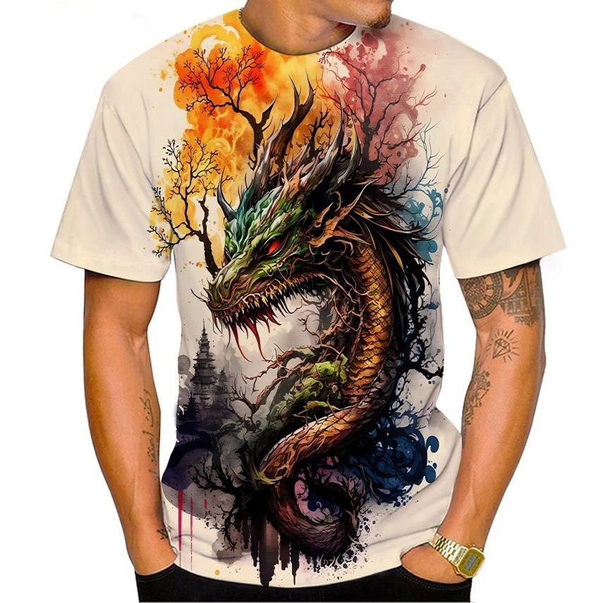 Summer New Men's Top 3D Printe - 3D Printing Dragon のレビューと価格