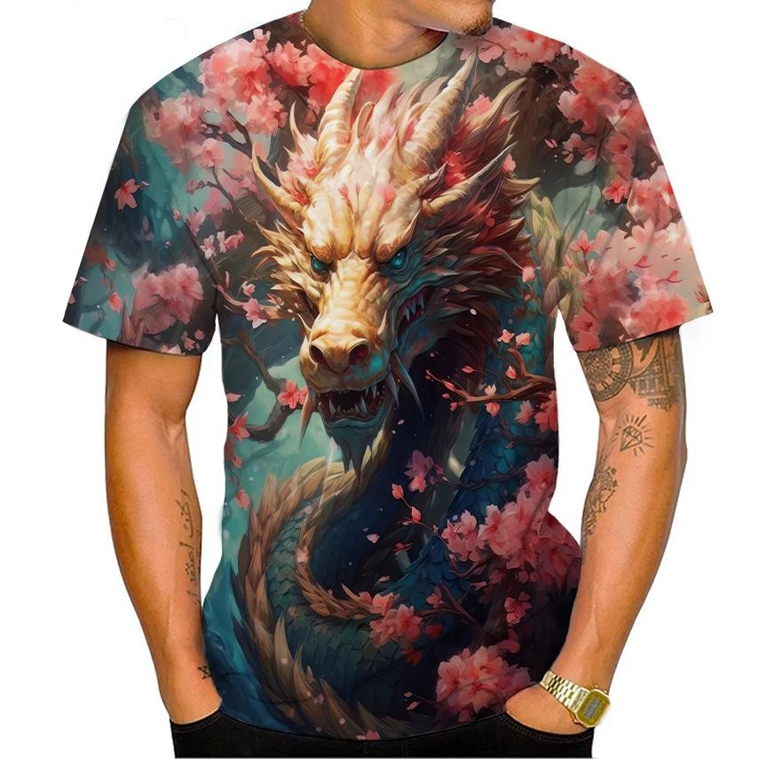 Summer New Men's Top 3D Printe - 3D Printing Dragon のレビューと価格