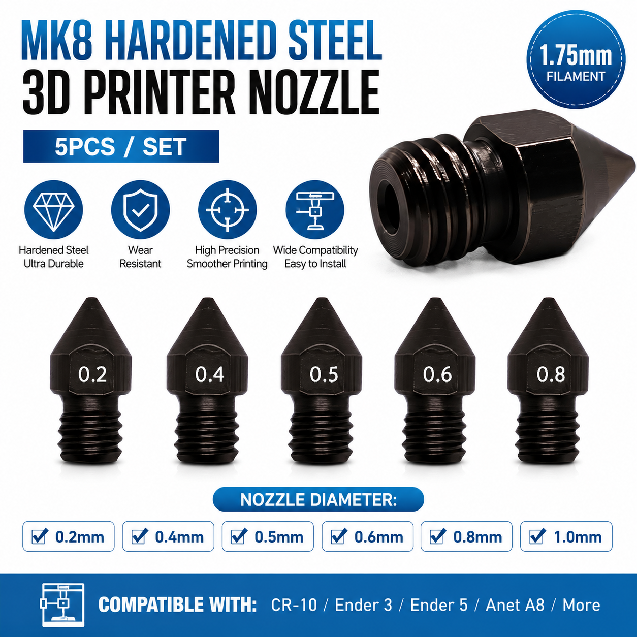 Super Hardened Steel Nozzle MK - 3D Printing Nozzle のレビューと価格